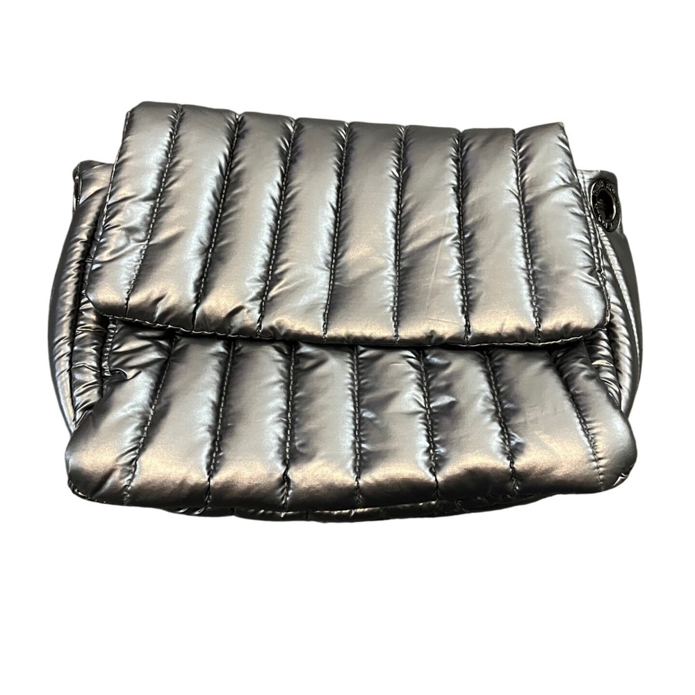 Think Royln Bar Bag Puffer Crossbody Womens OS Gunmetal Metallic Quilted Flap